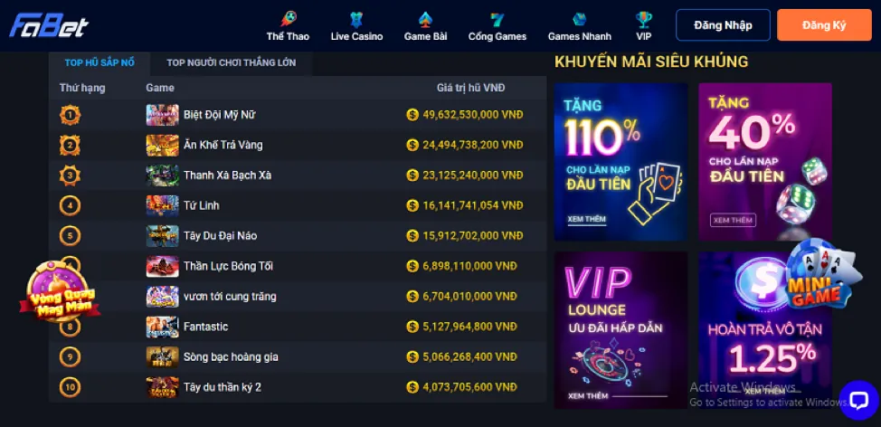 Hình ảnh quảng cáo gói quà 58k hấp dẫn từ WIN55